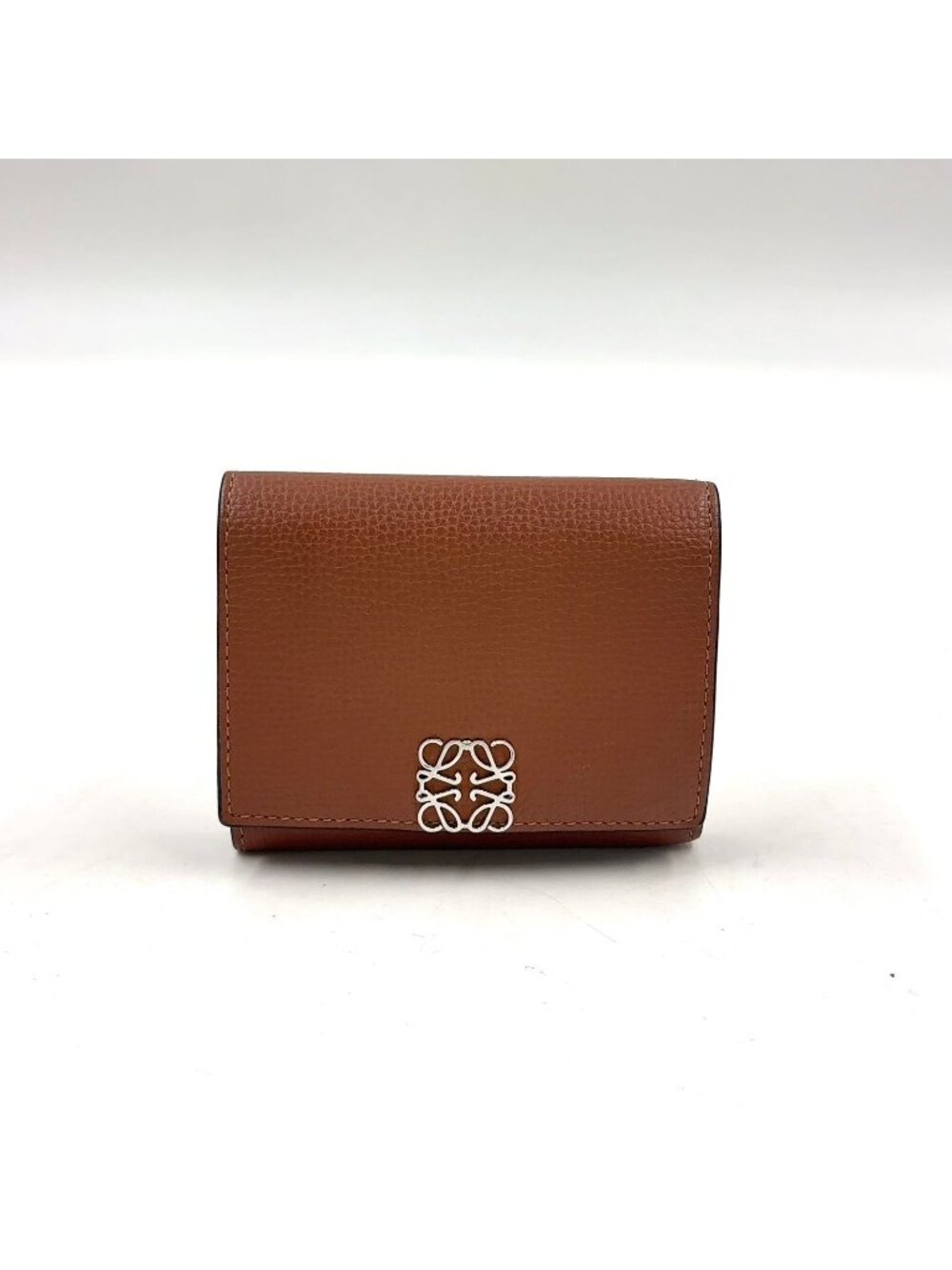 Loewe Anagram Trifold Wallet Compact Leather Brown Silver